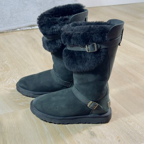 UGG BLACK CIERA TALL CONVERTIBLE SUEDE SHEEPSKIN BOOTS SIZE 7 - Picture 1 of 11